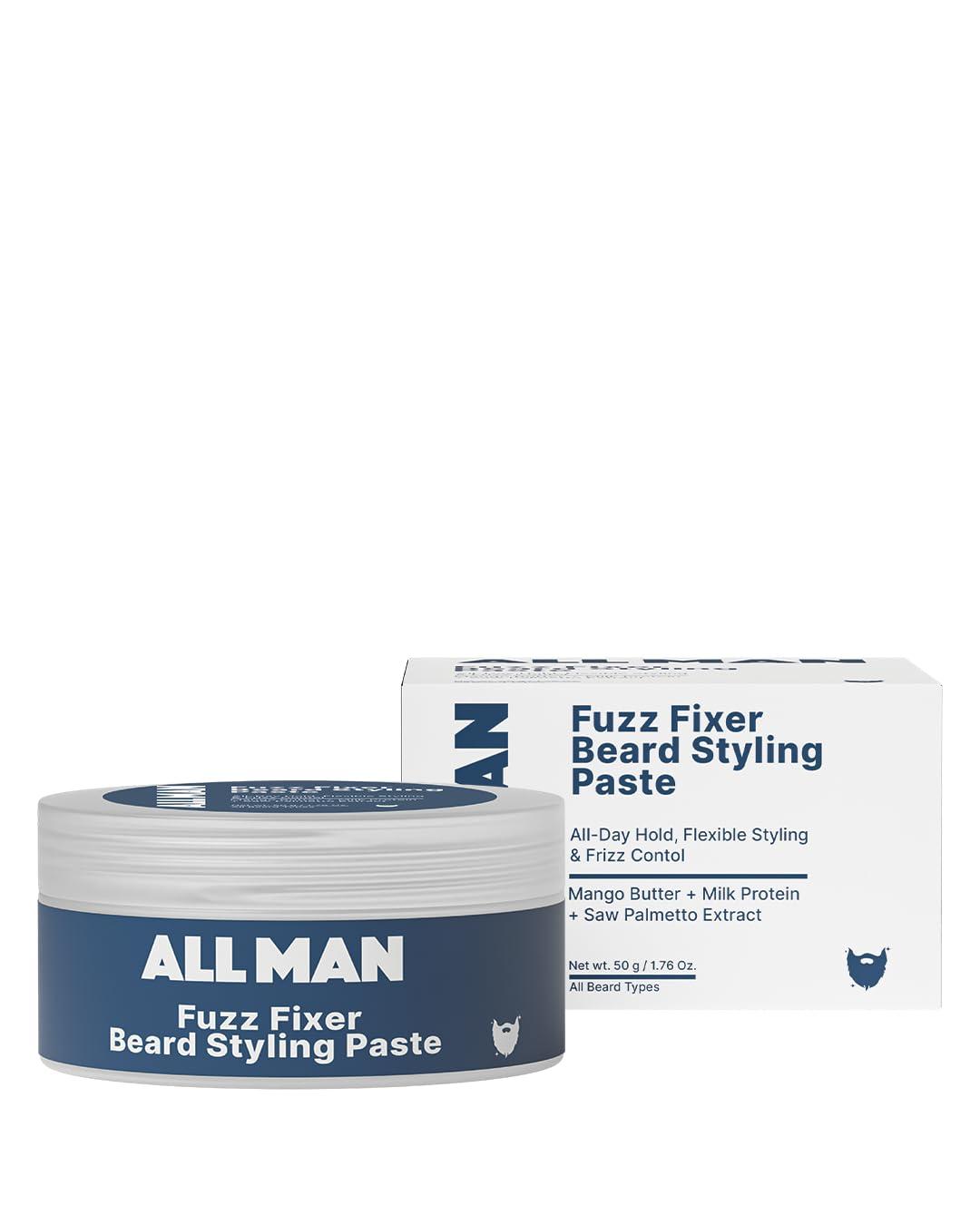 ALL MAN Fuzz Fixer Beard Styling Paste, Strong Hold Cream Wax, With Mango Butter & Milk Protein for Strong Hair | 50g