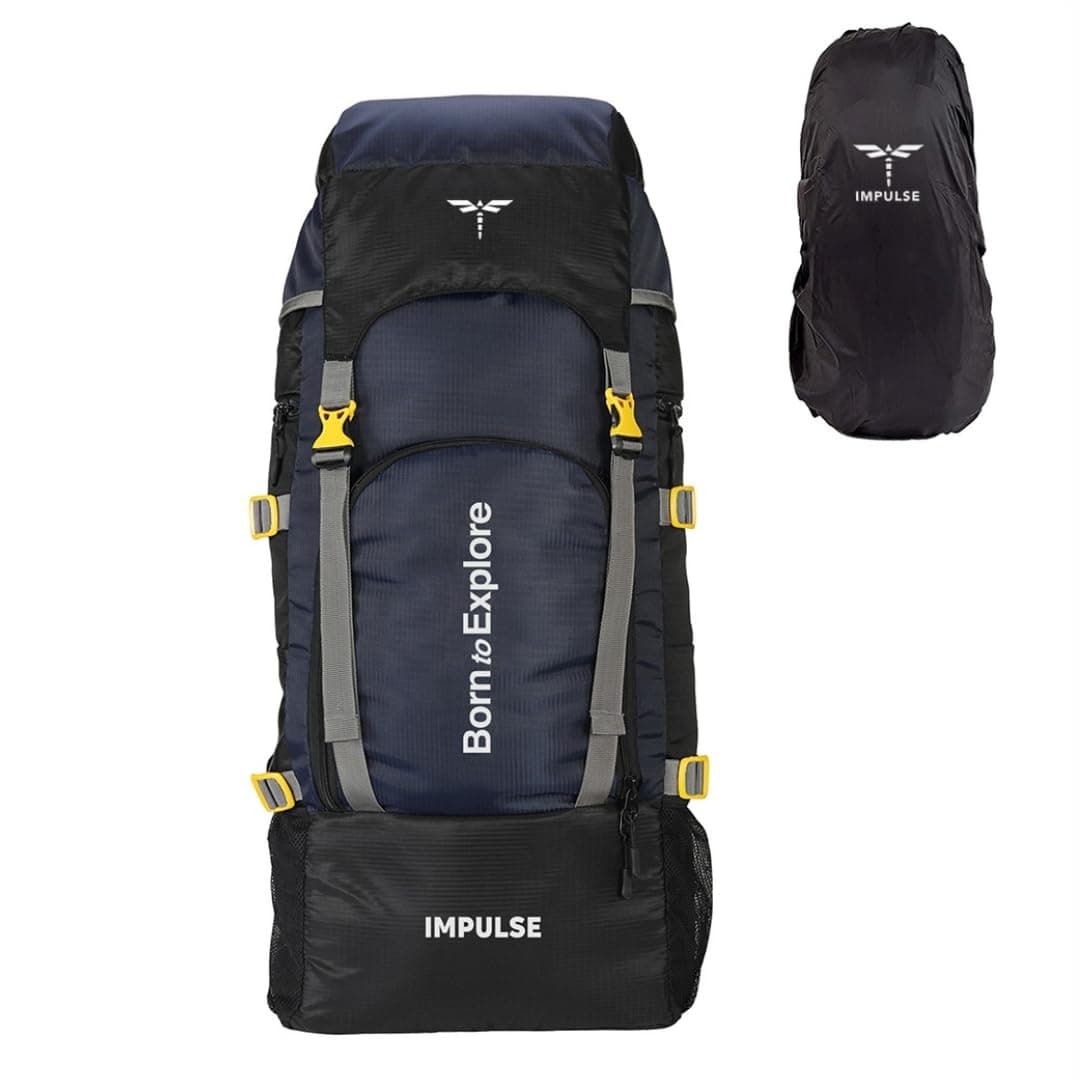 Impulse 5 Compartment Rucksack Bag 60 Litres Travel Bag For Travel Backpack For Hiking Trekking Tourist Bag For Men Camping Keep Discovering Light Blue With 1 Year Warranty