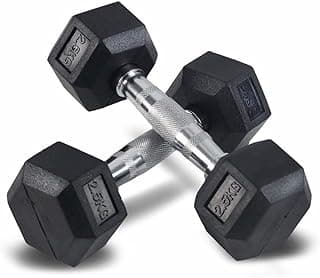 Hex Dumbbells, Pair of 2, Rubber Coated Cast Iron, Steel Handle with Textured Grip, Strength Training (HEX DUMBBELLS 2.5 KG PAIR)