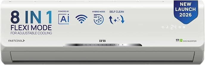 IFB 1.5 Ton 5Star,New star rated,AI Powered Inverter Split Air Conditioner with Inbuilt WiFi,Hybrid Mode, 8in1 Flexi Mode,Heavy Duty Compressor,Self Clean,100% Copper Tubes,CI195SS32SGM3, White