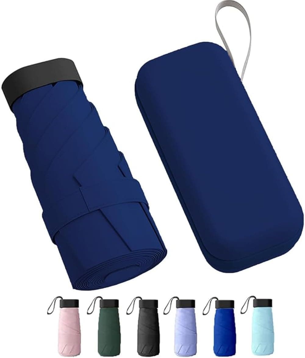 TEKCOOL Travel Mini Folding Compact Umbrella with Case, Manual Open 6 Ribs Lightweight Portable, Small Sun & Rain Pocket Umbrella for Girls and Women- Use in Rain & Summer(Navy Blue)''