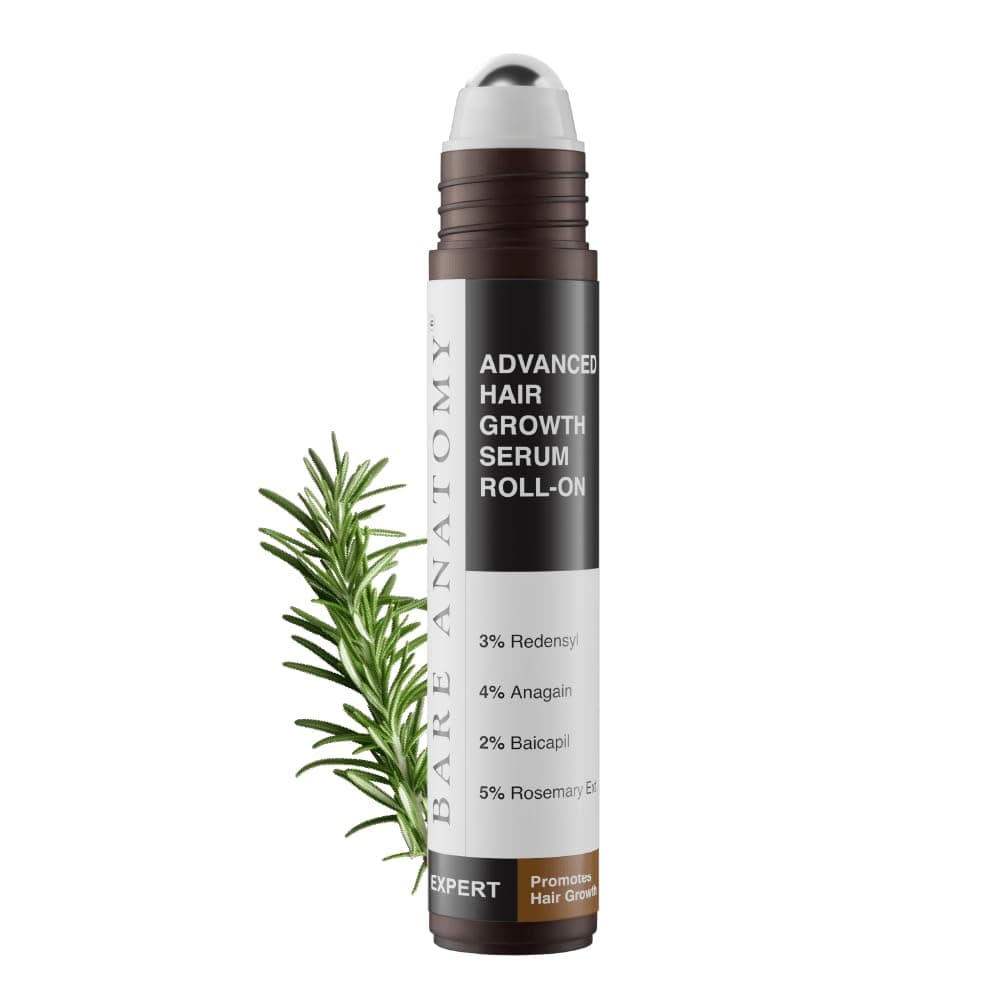 Bare Anatomy Advanced Hair Growth Serum Roll-On| 3% Redensyl + 4% Anagain + 2% Baicapil + 5% Rosemary, Rice Water, Biotin & Saw Palmetto| Reduces Hair Fall, Supports Hair Growth for Men & Women | 25ml