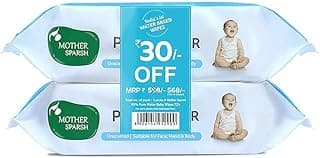 Mother Sparsh 99% Pure Water (Unscented) Baby Wipes with Lid I Natural Plant made cloth - Super thick Wet Wipes I 72 pcs/pack - Pack of 2 (Super Saver Pack)
