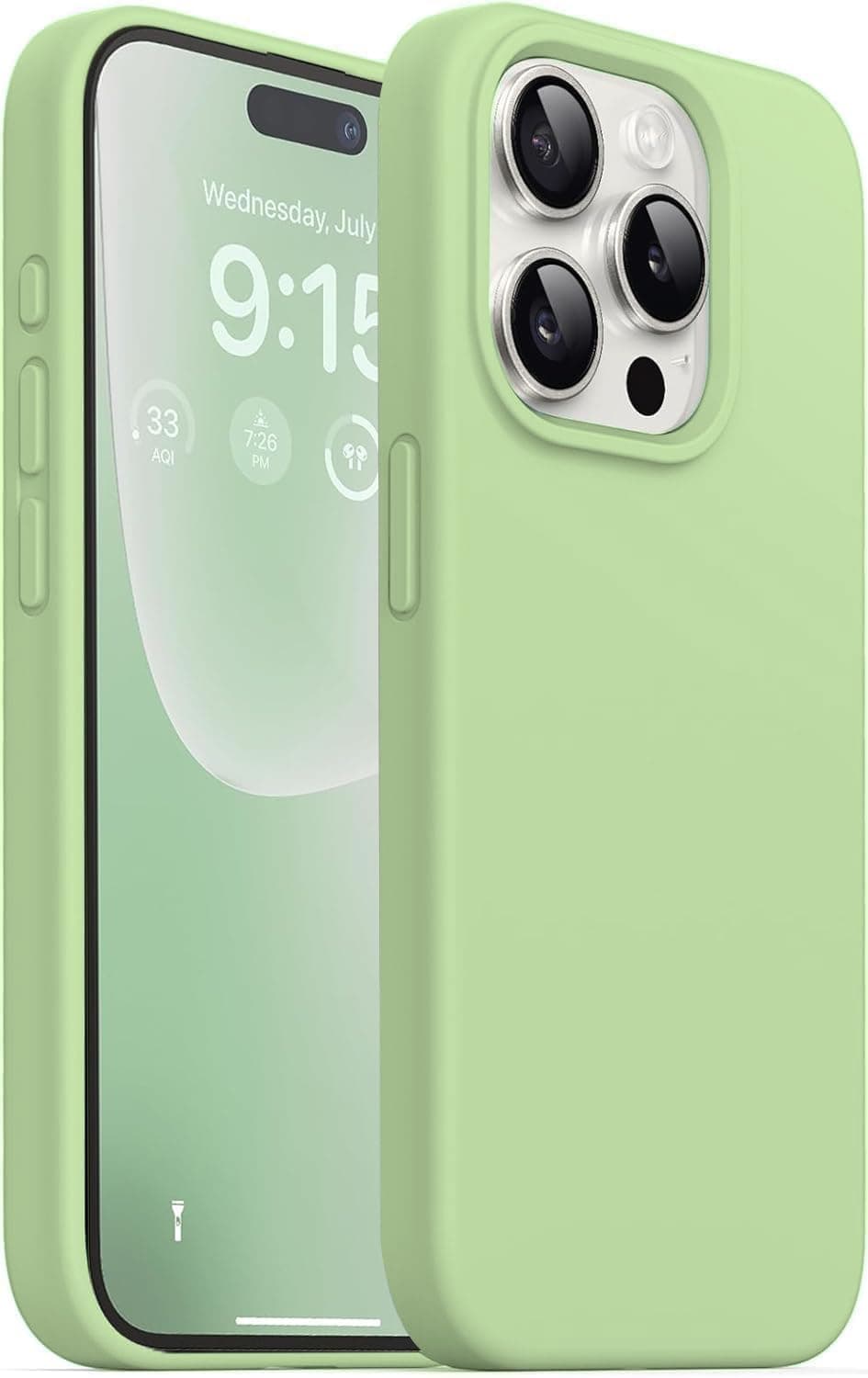 DIZORO Compatible for iPhone 15 Pro Max Case 6.7, Slim Liquid Silicone 3 Layers Full Covered Soft Gel Rubber Phone Case Protective Cover 6.7 Inch - Matcha Green.