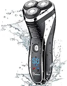Hatteker Men's USB Rechargeable Electric Shaver Cordless Rotary Wet and Dry Beard Pop-Trimmer, Black