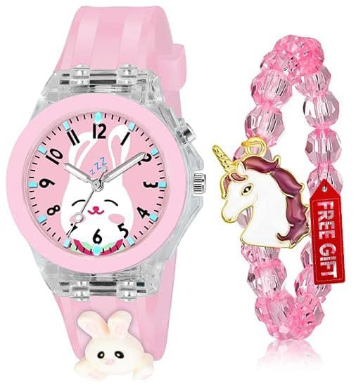 Acnos 3 Pieces Kids Rabbit Watch Unicorn Bracelet Waterproof Toddler Analog Watch Light Watch Unicorn Christmas Valentine Day Gift 3-10 Year Girls