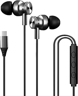 Kratos Tune V4 C Type Earphones Wired, Deep Bass Drivers Earphone, Inline Control Type c Headphones with Mic, Sweat Resistant, Comfort Fit Type c Earphone with Volume Control,Metallic c pin Earphones