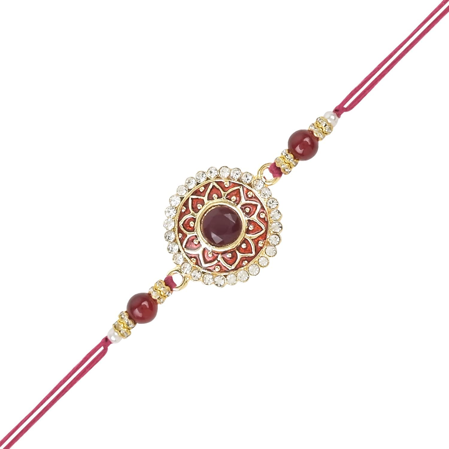 I Jewels Pearl & Meenakari Designer Bhaiya Rakhi with Roli Chawal for Brother/Bro/Men with Rakshabandhan Card (Style 3)