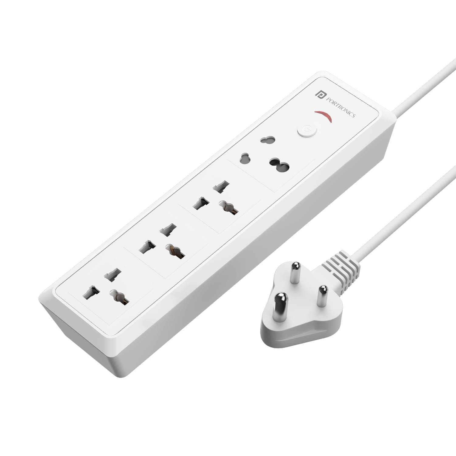 Portronics Power Plate 17 Extension Board with 4 Universal Sockets, 3840 Watts, 2m Cord, Resettable Fuse, Safety Shutter, 1-Socket 16A + 3-Socket 6A, Multi Plug for Home Appliances (White)