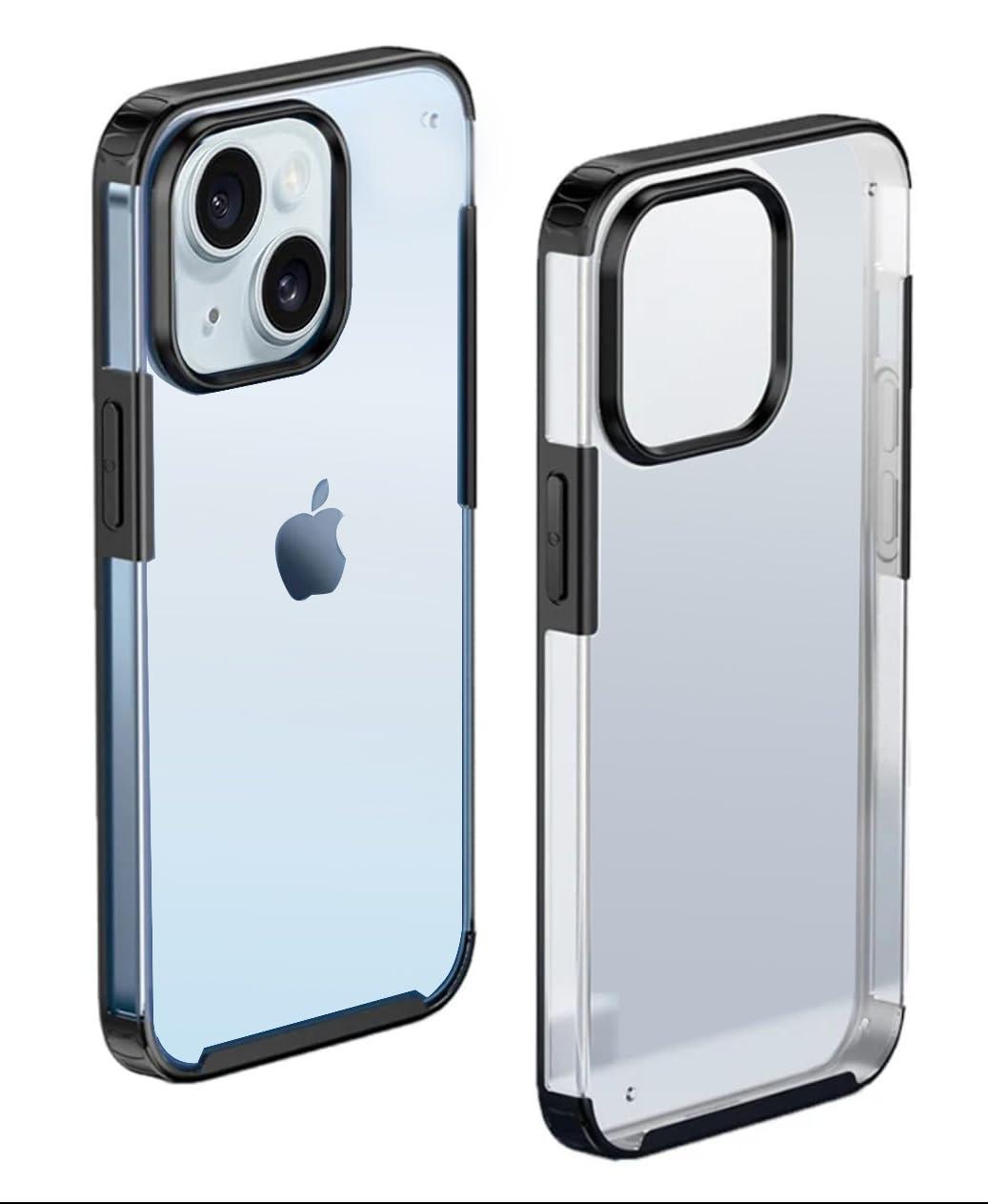 mobistyle Polycarbonate Non Yellowing Translucent Case for iPhone 15 | Ultra Hybrid Drop and Camera Protection Back Cover Case Compatible iPhone 15 (Black Side | Translucent Back)