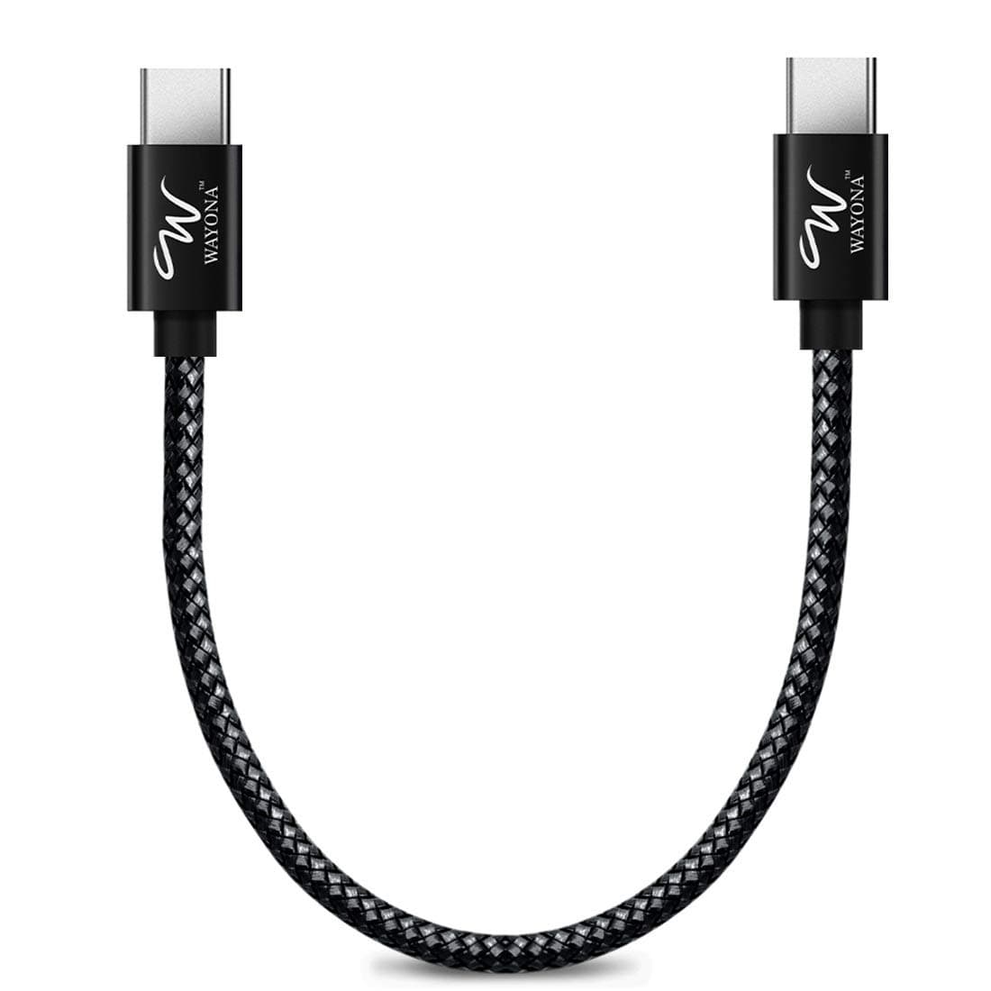 Wayona Type C to Type C 65W Short Powerbank fast charging cable compatible for iPhone 15/15 Pro/Max Android Samsung Galaxy S25 Ultra/S24/S23/S22,Flip,iPad,Google, Macbook & Laptops (Black,0.25M)