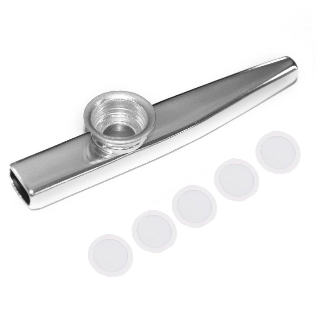 Street27® Aluminium Alloy Metal Kazoos with 5pcs Flute Diaphragm Mouth Kazoos Lightweight Portable for Kids Childrens Beginners Music Lovers Gift - Woodwind Flute Musical Instrument - Silver
