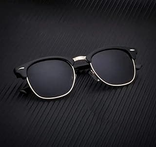 LAVISHABLE Full-frame Unisex Casual Black Metal Adult Round Sunglasses with Black Polycarbonate Polarized UV Protection Lenses