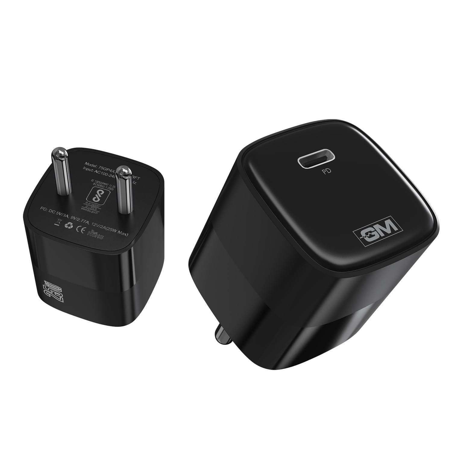 GM G+ 25W GaN Fast Charger with USB-C Port | Type-C 3.0 Fast Charging | Compact Travel Adapter for Phones, Tablets & Earbuds | Smart Power Allocation | Safe & Energy-efficient Charger