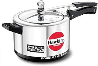 Hawkins Aluminium 5 Litre Hevibase Pressure Cooker, Induction Inner Lid Cooker, Silver (Ih50)