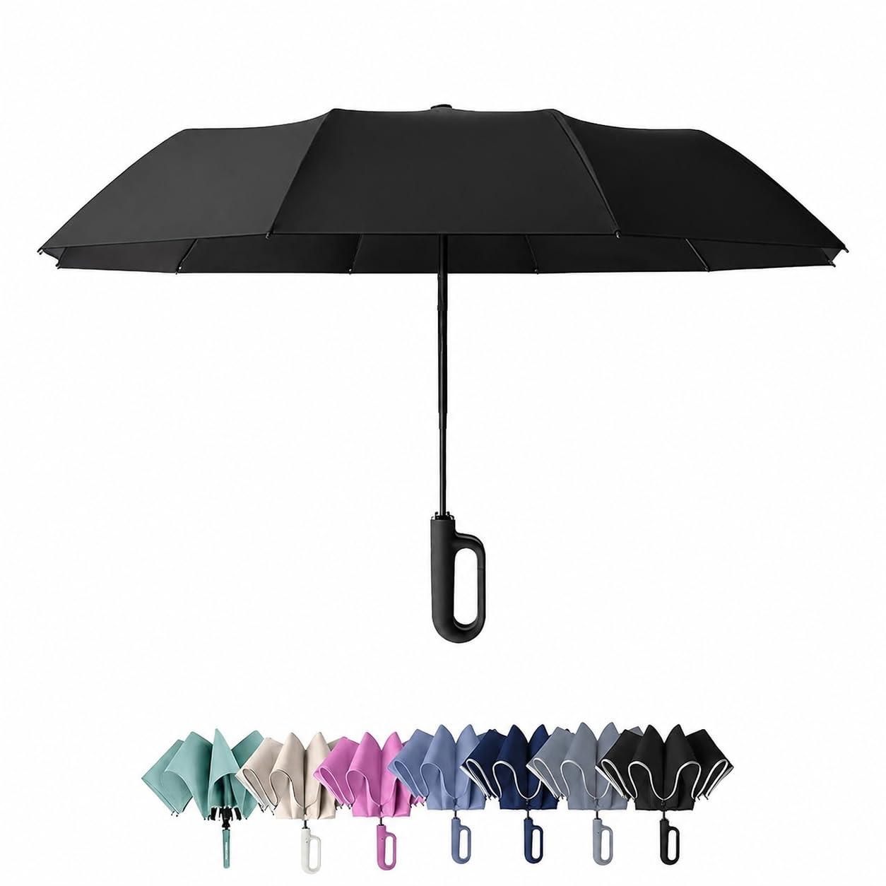 Masrat Collection Premium Quality Portable Auto Travel Umbrella - Windproof for Rain, Strong for Wind, Auto Open/Close Button, Perfect Car Umbrella for Men & Women (Short-Auto-Black)