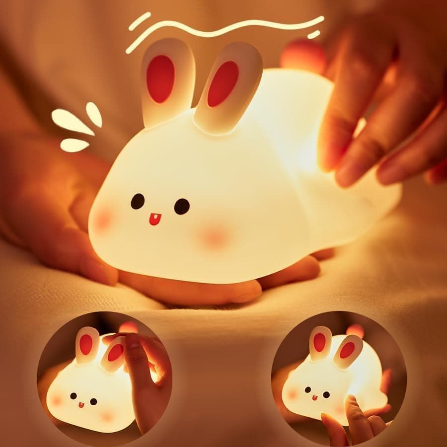 One94Store Cute Little Rabbit Silicone Night Lamp, Rechargeable Touch LED Bedside Light for Kids Bedroom, Romantic Decor, Baby Gift