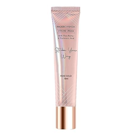 FACES CANADA Strobe Cream Mini- Rose Gold, 18ml | Primer + Highlighter + Moisturizer | Shea Butter & Hyaluronic Acid | Intense Hydration | Flawless Radiant Dewy Skin | Illuminating & Glowing Makeup Base