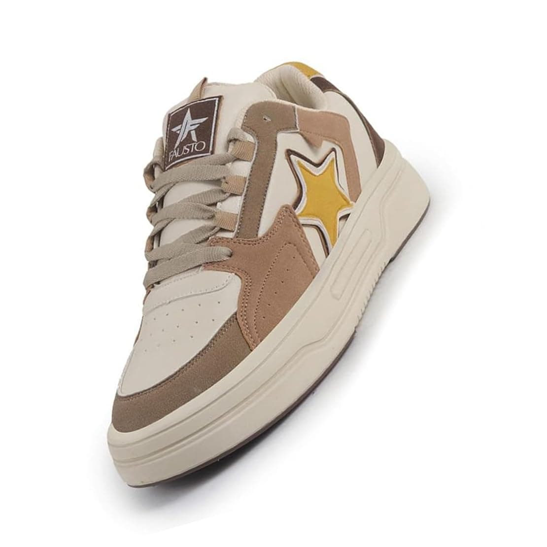 FAUSTO FST FJAMC-16005 BEIGE-42 Men's Beige Colorblocked Mid Top Breathable Lace-Up Sneaker Shoes|Memory Cushion Casual Shoes|Chunky Streetwear Fashion Sneakers (8 UK)