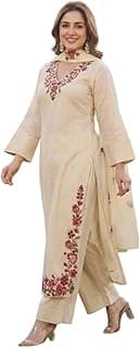 ANNI DESIGNER Kurta Sets for Women Viscose Blend Embroidered | Kurta Palazzo Dupatta Set | Designer Kurti Set for Women | V Neck Full Sleeve Ethnic Suit | Indian Kurta Outfit with Palazzo Pants