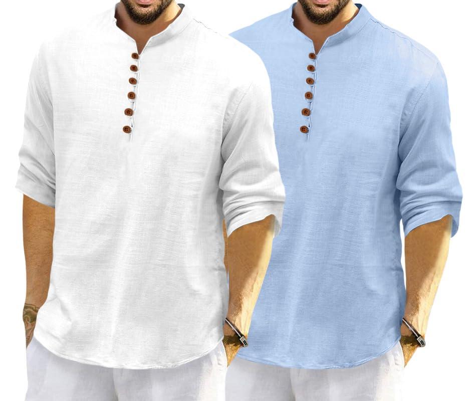 ROYALSCOUT Men's Cotton Polyester Blend Solid Regular Fit Full Sleeve Short Kurta | Ethnic, Lightweight Summer Kurta for Daily & Occasion Use