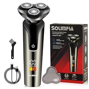 SOLIMPIA HT-925 Cordless Rechargeable Waterproof 3 Head Electric Shaver Wet & Dry Rotary Shavers for Men Super-Fast Charge 120 minutes Runtime with LED Digital Display