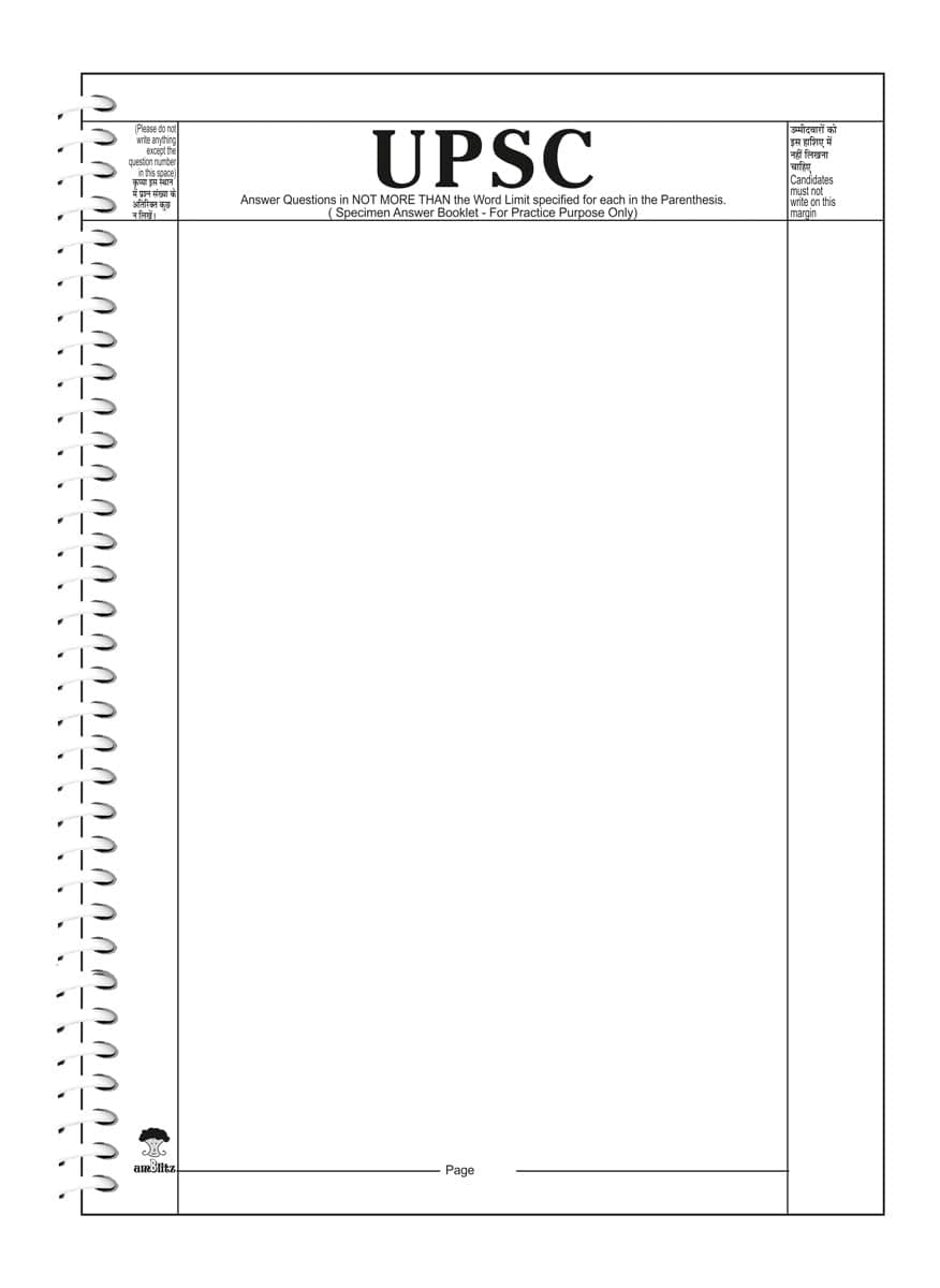 amblitz UPSC Answer Writing Sheet | 200 Pages | Spiral Notebook | A4 Size | Blank with Pre-Printed Margin for Practice | 70 GSM Thick Paper |