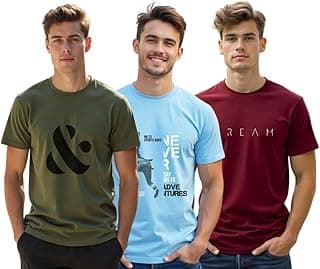 NOBERO Men's Graphic Printed Regular Fit Cotton T-Shirt (Pack of 3)
