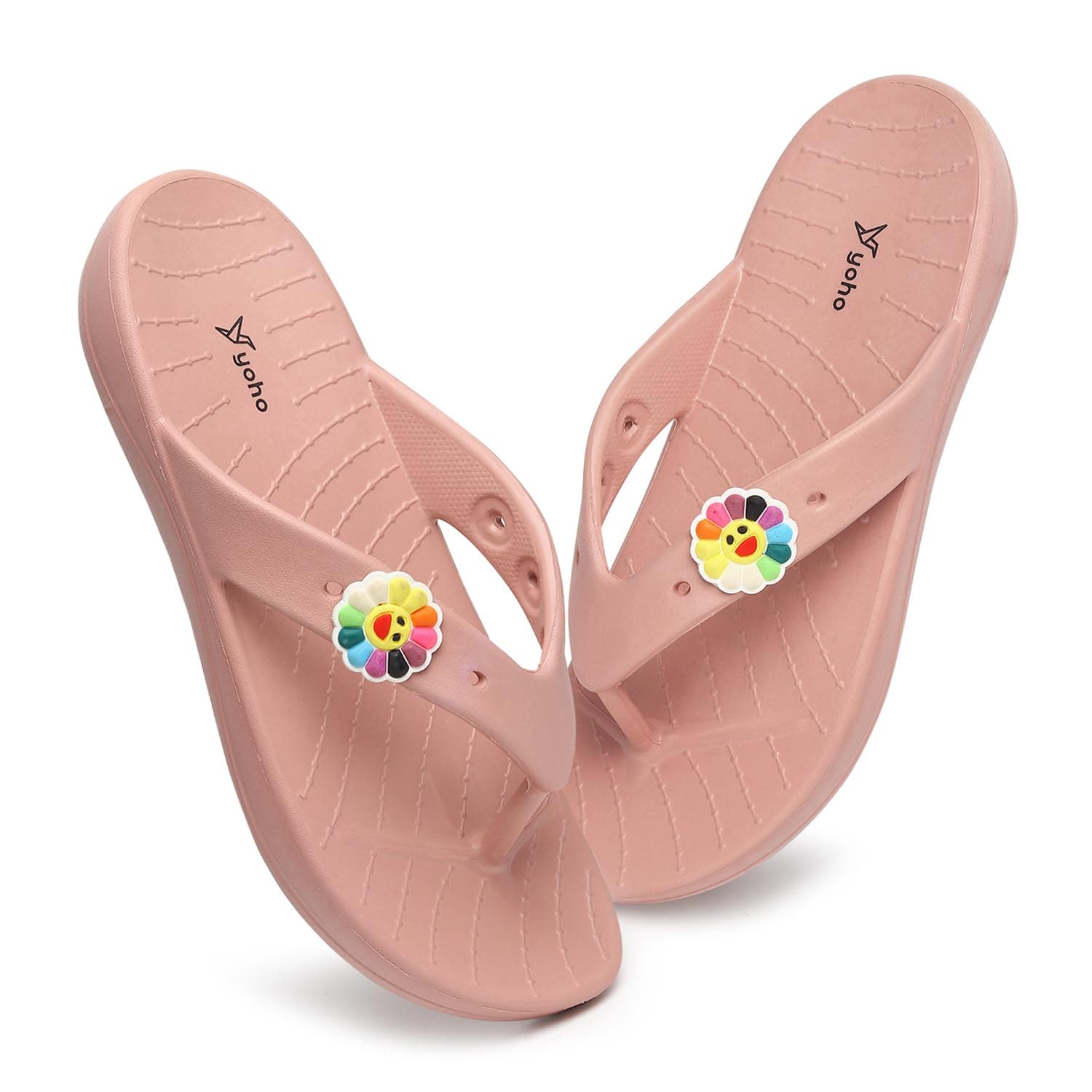YOHO Women Slippers Drizzle Nova, Soft and Lightweight Flipflop Footwear for Woman with Charms, Home Wear Bathroom Chappal for ladies | Baby Pink - UK 5