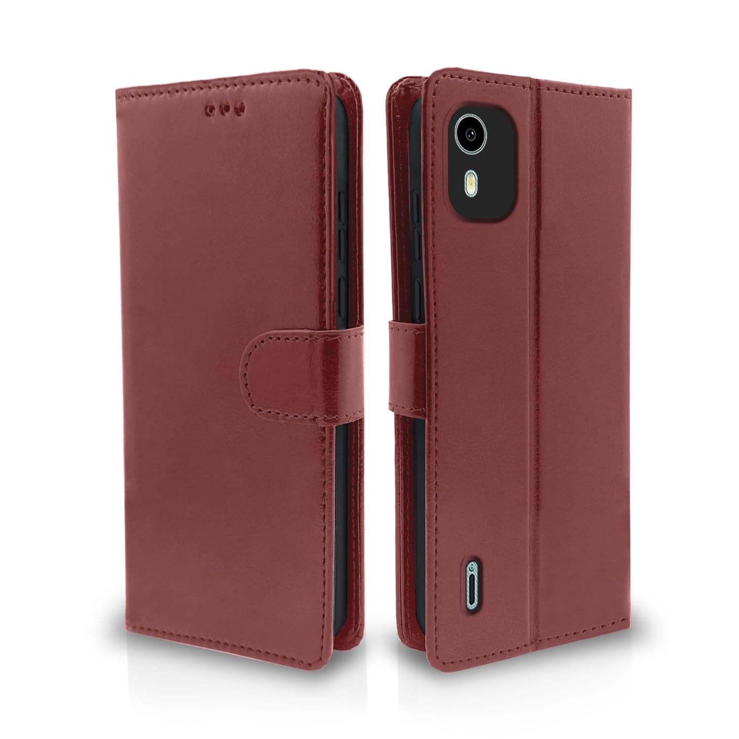 Pikkme Nokia C12 / Nokia C12 Pro Flip Cover Leather Finish | Inside TPU with Card Pockets | Wallet Stand and Shock Proof | Complete Protection Flip Case (Brown)