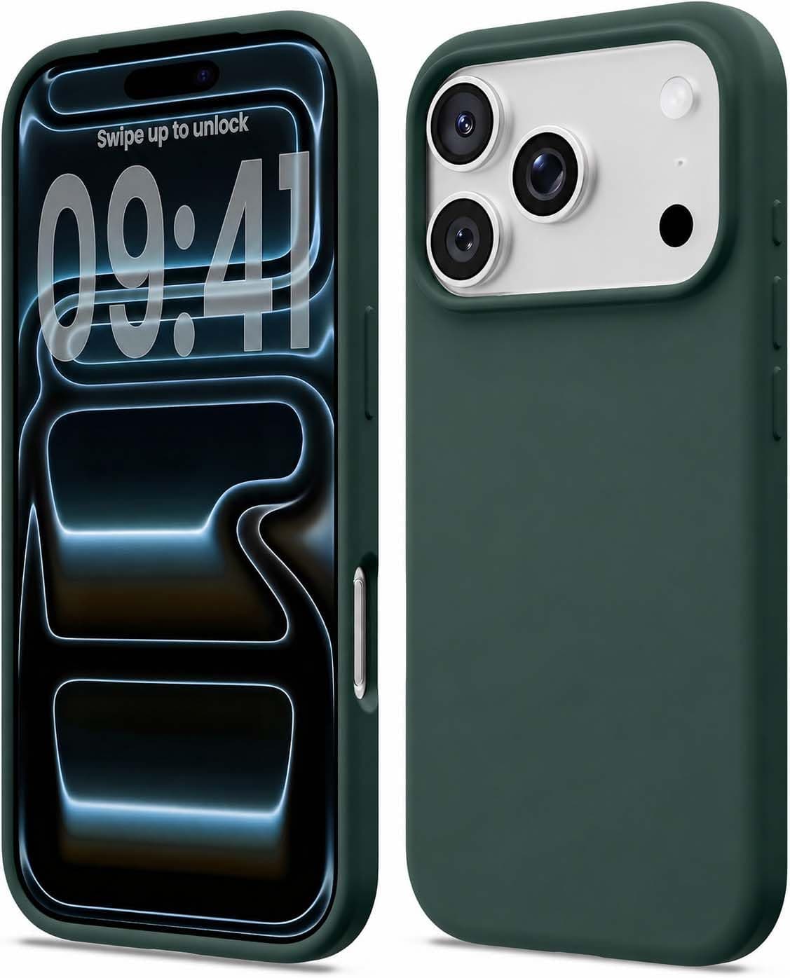 DIZORO Compatible with iPhone 17 Pro Case (2025), Liquid Silicone 3 Layers Full Covered Soft Gel Rubber Shockproof Protective Cover with Anti-Scratch Microfiber Lining - Forest