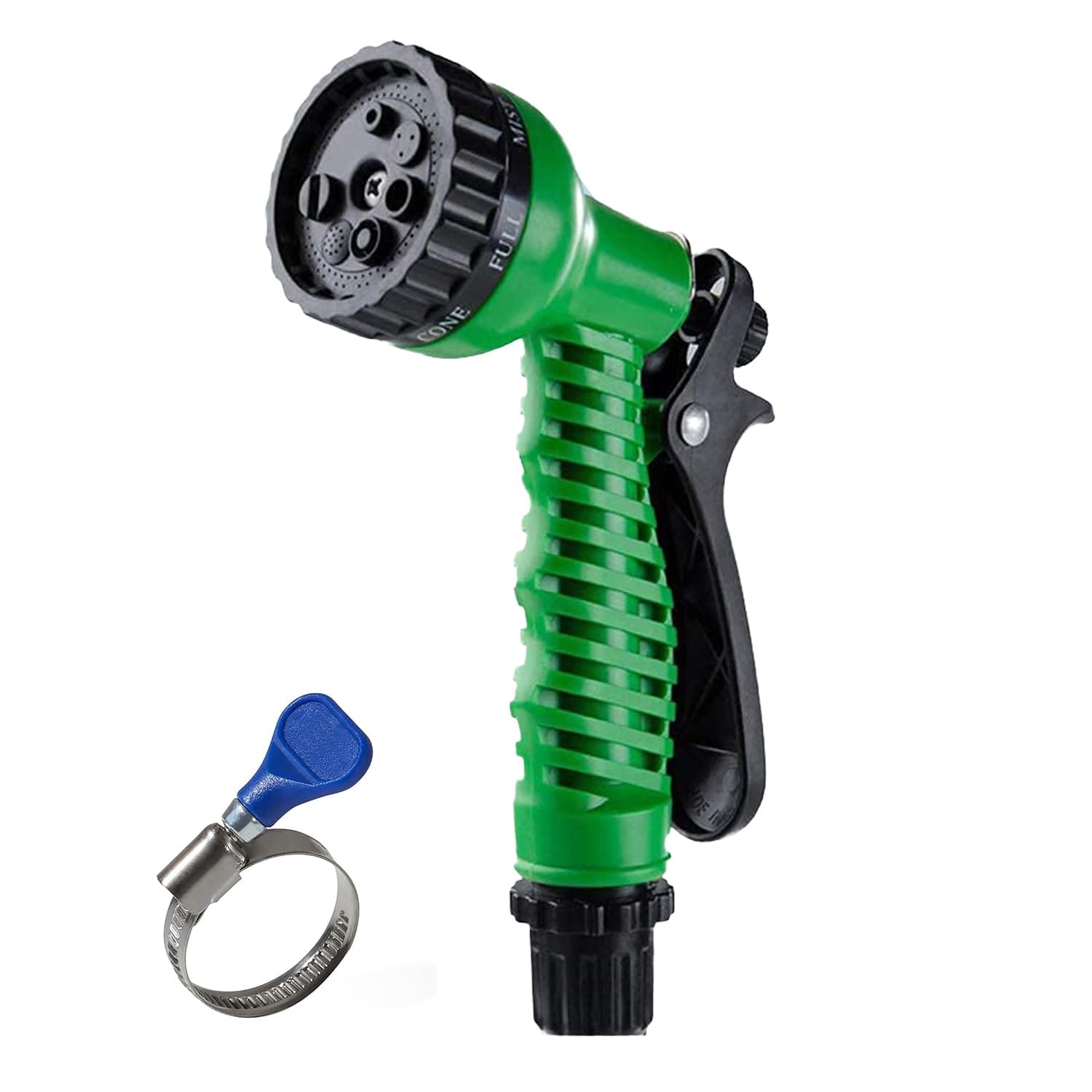 Cinagro 7 Mode High Pressure Water Spray Gun with 1 Clamp, Green