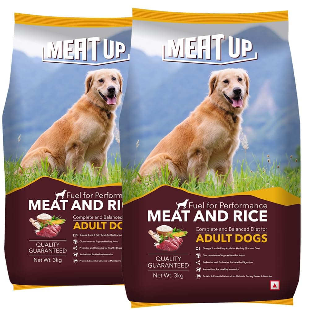 Meat Up Adult Dry Dog Food 20kg (10kg + 10kg) | Meat & Rice Flavor | Supports Healthy Skin & Coat | Enriched with Antioxidants, Vitamins and Minerals