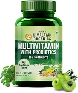 Vlado’s Himalayan Organics Multivitamin Tablets for Men & women With Probiotics - 60+ Ingredients multi Vitamins Supplement For Men And Women | VItamin B1,B2,B3,B5,B6B9,B12,C,E,A,K2,D Magneisum with 5B CFU Probiotic Blends with Multi minerals for Boost Stamina, Strength overall wellness - 60 Veg Tablets