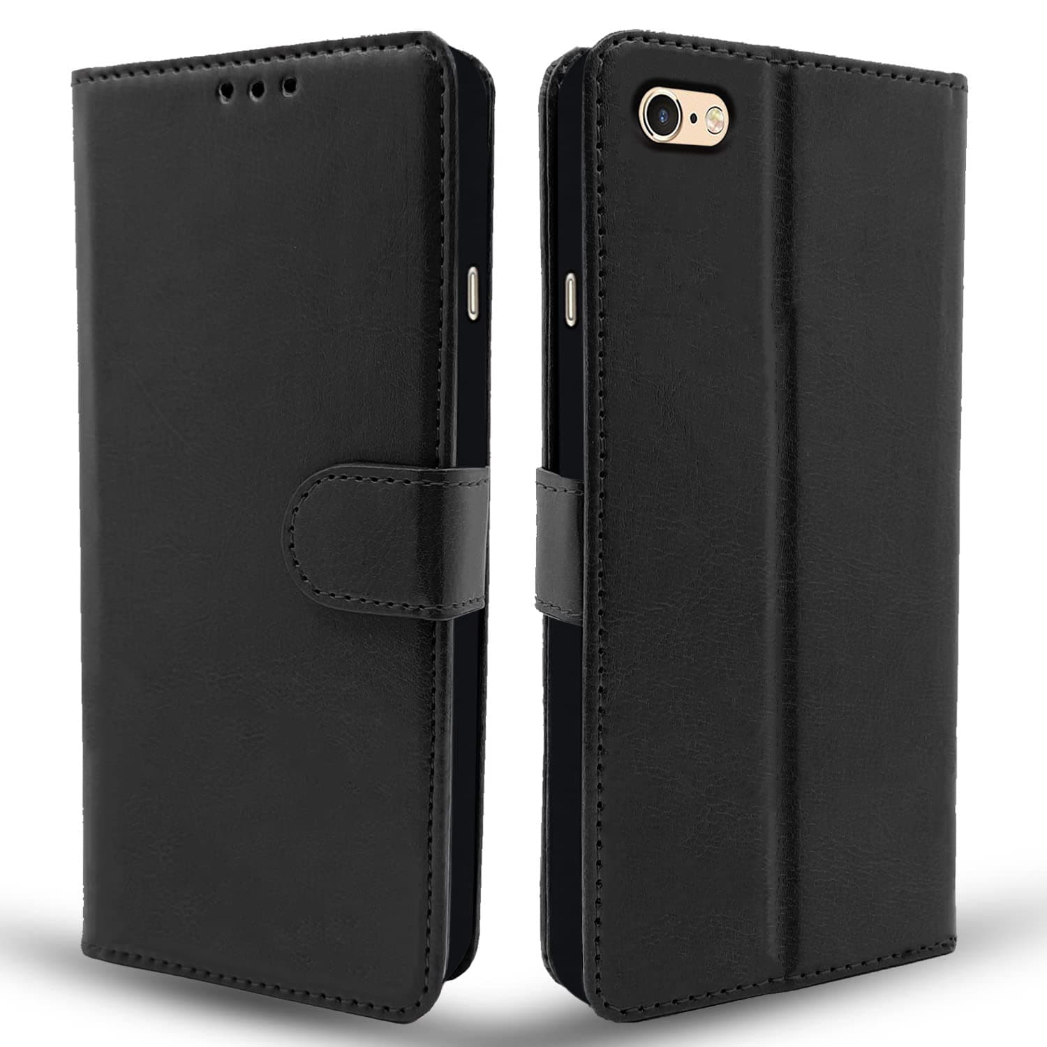 Pikkme Flip Case Leather Finish | Inside TPU with Card Pockets | Wallet Stand and Shock Proof | Magnetic Closing | Complete Protection Flip Cover for iPhone 6 / 6s (Black)