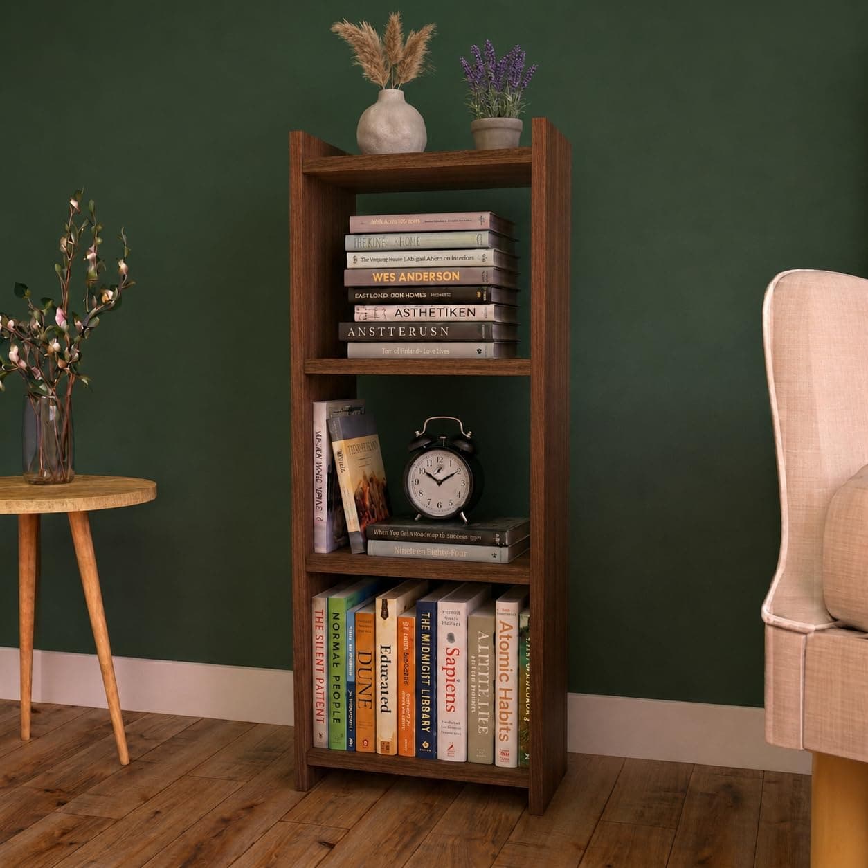 ECOLINE 3 Tier Wooden Book Shelf for Home, Sturdy Engineered Wood Bookcase