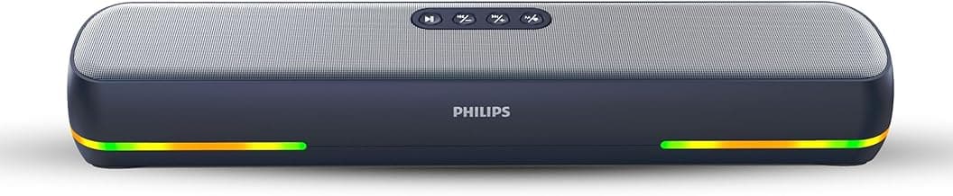 Philips TAB4120BL/94 Wireless Bluetooth Soundbar, 20W, 8H Playtime, Bluetooth 5.1, TWS Mode, RGB Light, LED Indicator, Built-in Mic, Voice Assistant, AUX/USB/TF Card Input, USB-C Charging (Sky Blue)