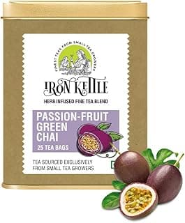 Iron Kettle Passion Fruit Green Tea | High Grown Tea blend with Safflower & Natural Passion fruit extract | Sourced exclusively from small tea growers with high fine leaf count | 25 Tea Bags