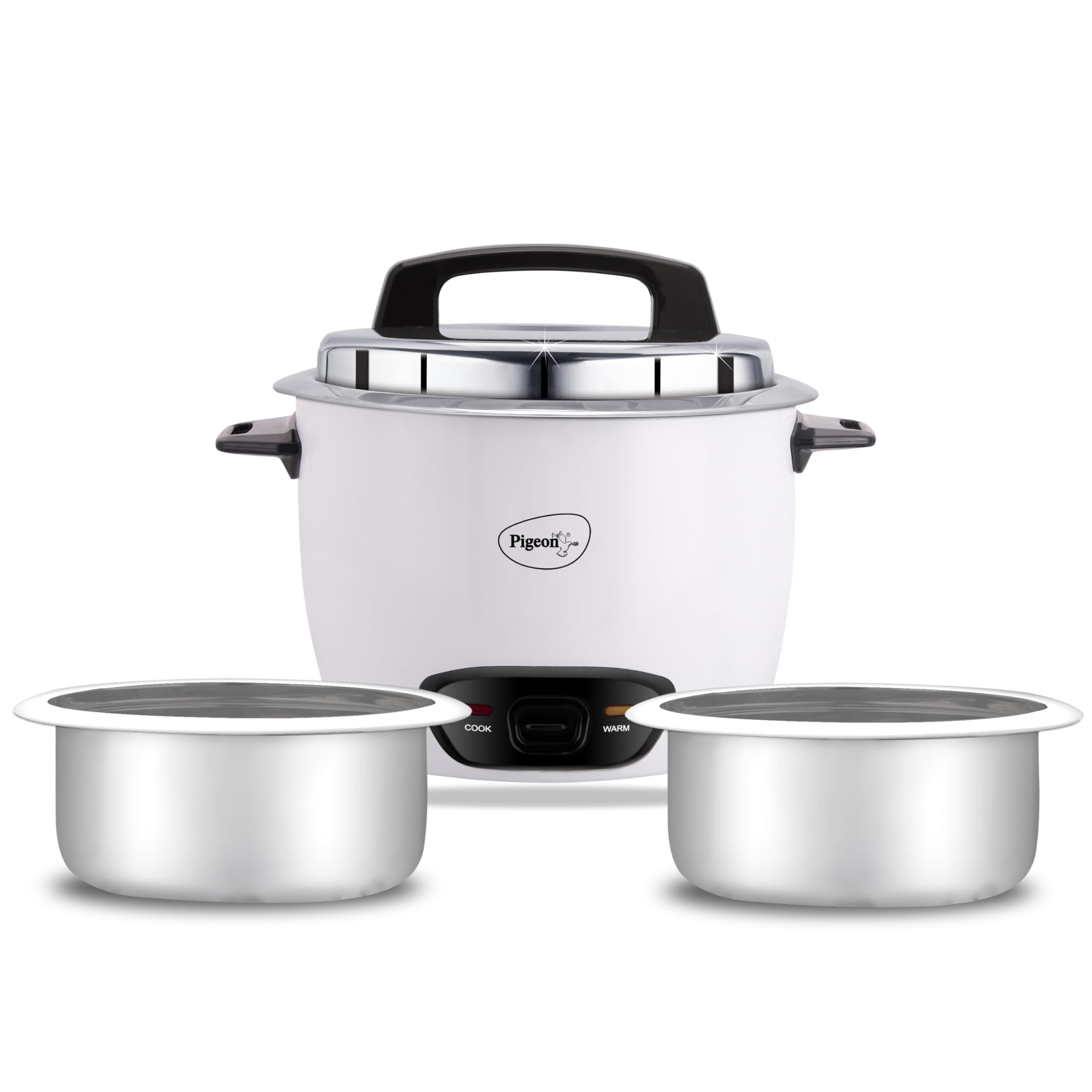 Pigeon by Stovekraft Joy Rice Cooker with Double pot, 1 litres. (White) | Toughened Glass Lid | 400 Watts | 2 Aluminium Cooking Pots | Measuring Cup| Spatula | Energy Efficient Cooking