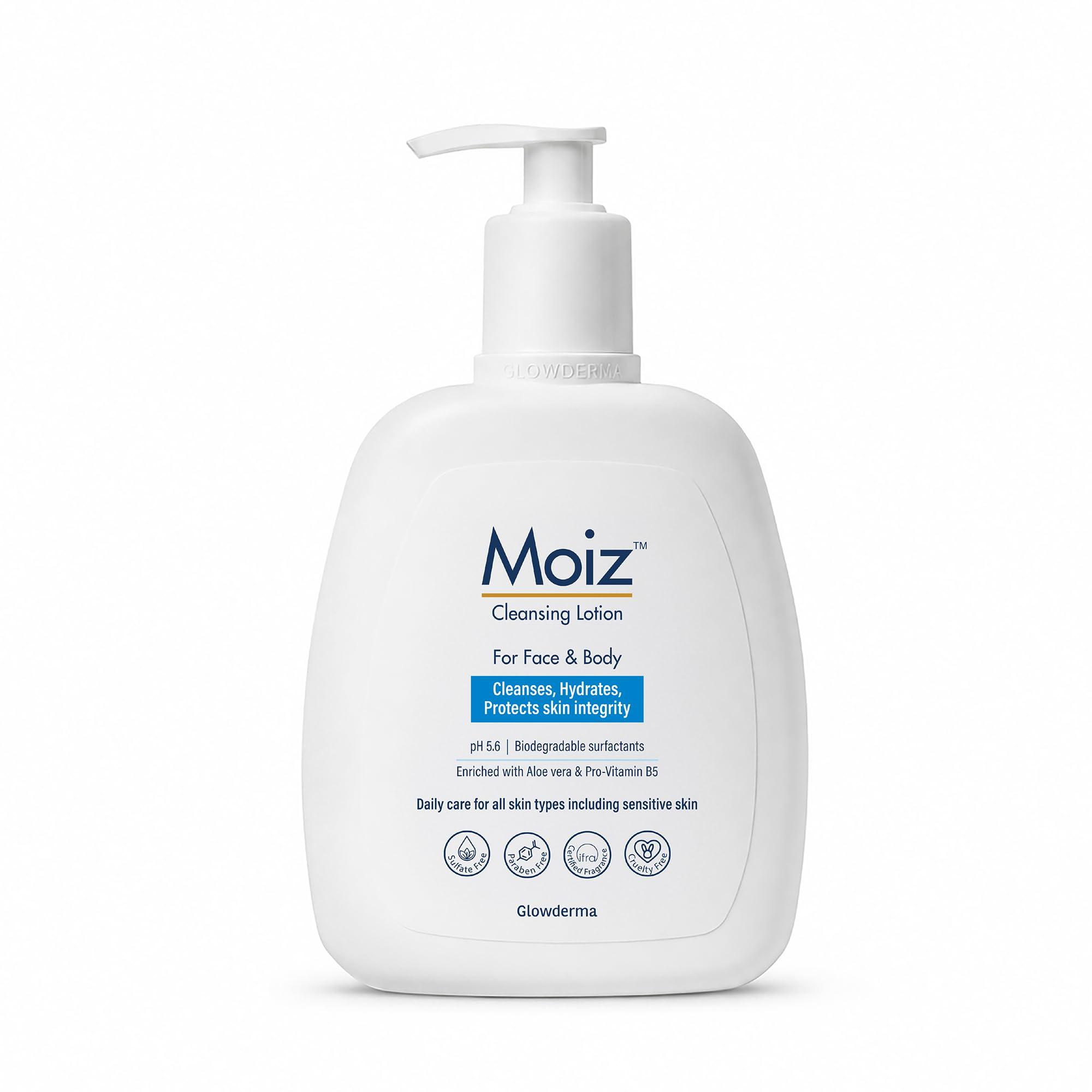 Moiz Cleansing Lotion | Face & Body Cleanser for Sensitive & Dry Skin | Supports Skin Barrier | Aloe Vera & Pro-Vitamin B5 | pH 5.6 | Soap, Sulphate & Paraben Free | 200ml