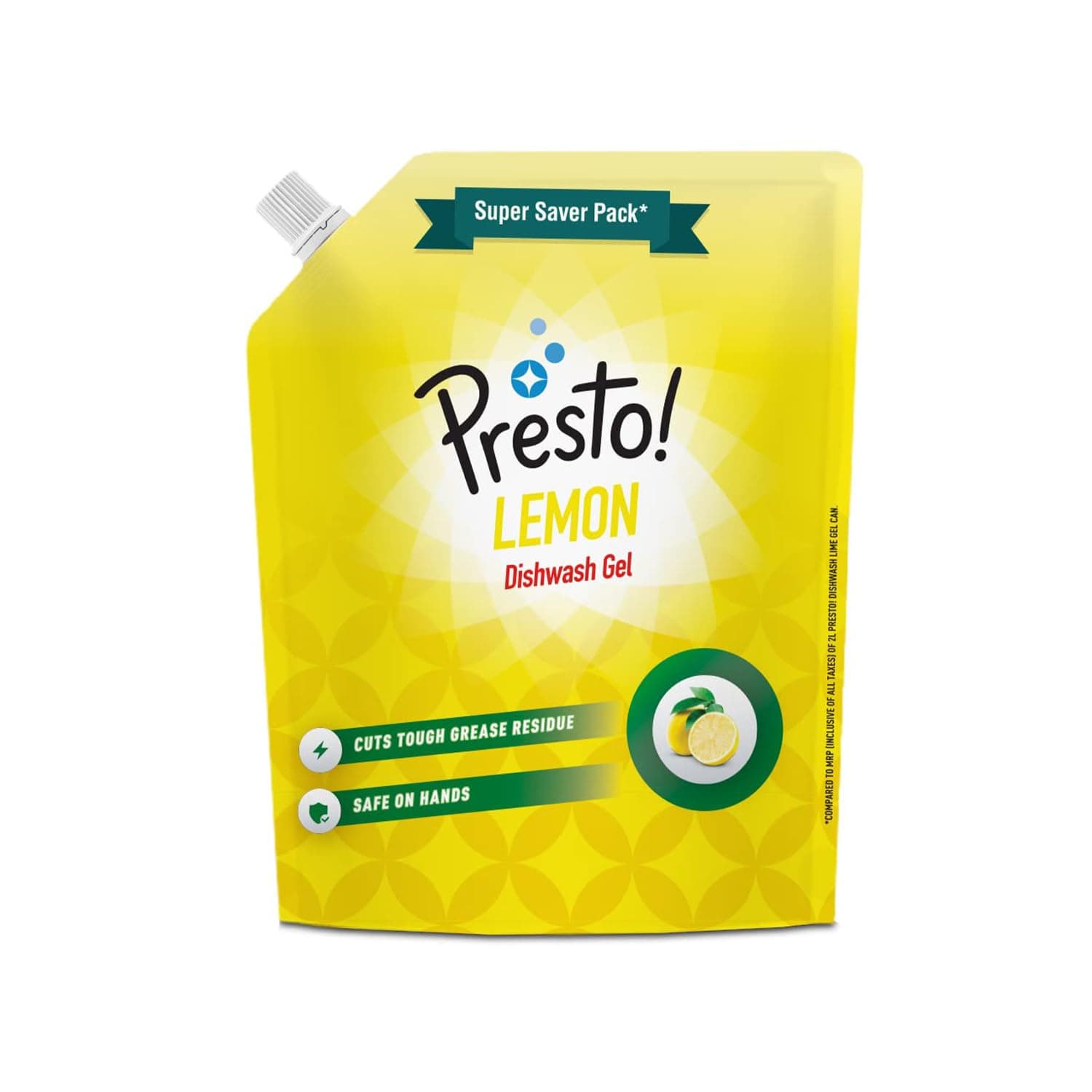Amazon Brand - Presto! Dishwash Gel Refill Pouch | Lemon | 2 Litre | Leaves No Residue And Foul Smell | Grease Cleaner For All Utensils