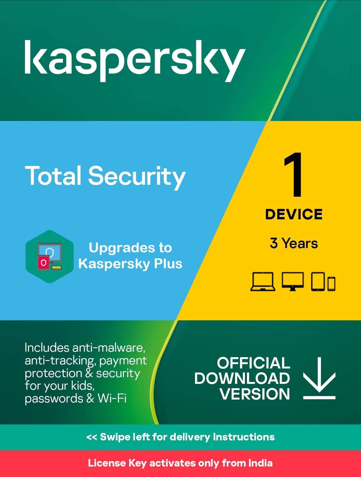 Kaspersky | Total Security | 1 Device | 3 Years | Email Delivery in 1 Hour