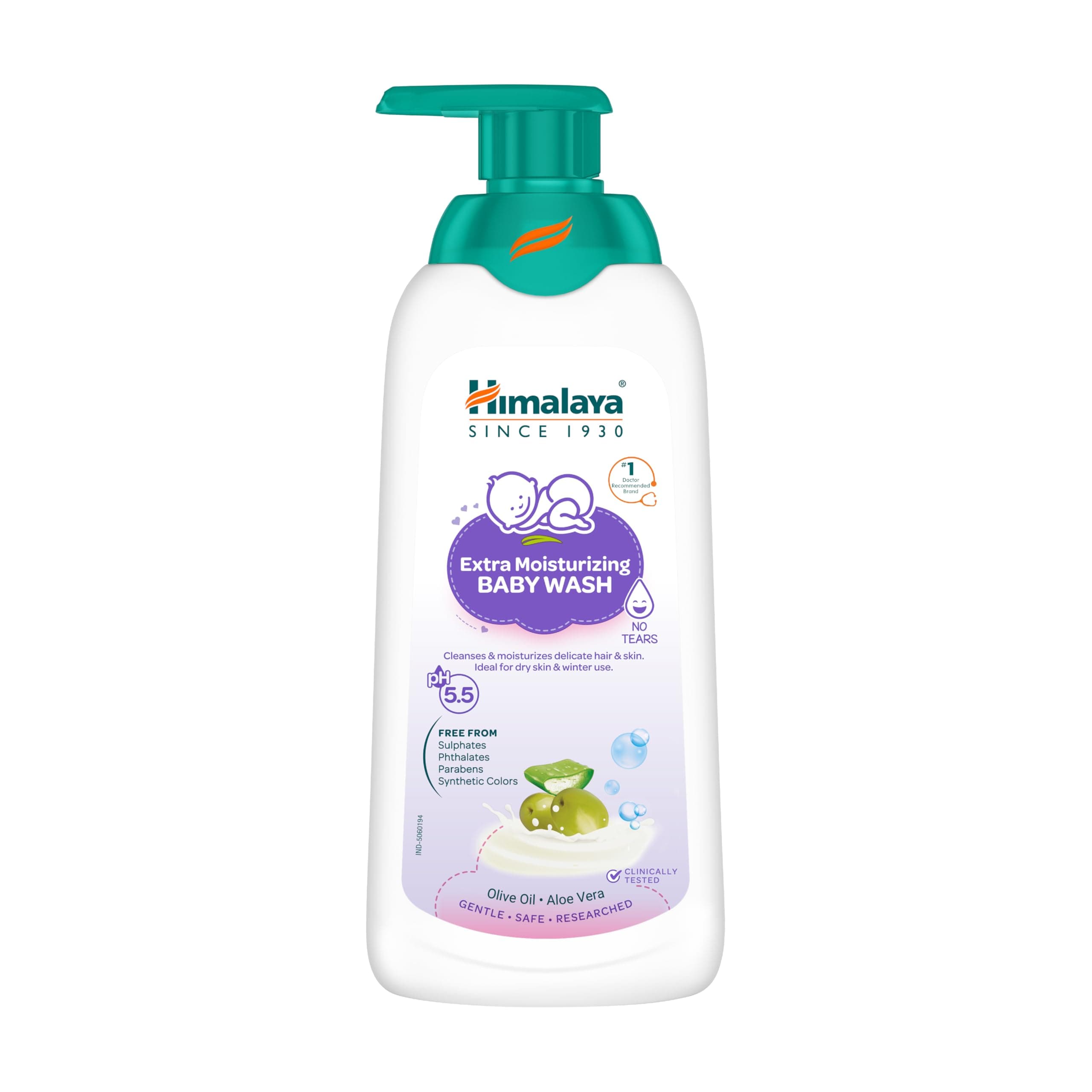 Himalaya Extra Moisturizing Baby Wash 400ml with Olive Oil, Aloevera, Milk | pH 5.5 | No.1 Doctor Recommended Brand | 100% Soap Free Cleanser for Dry Skin | Moisturized & Soft Skin | Tear Free