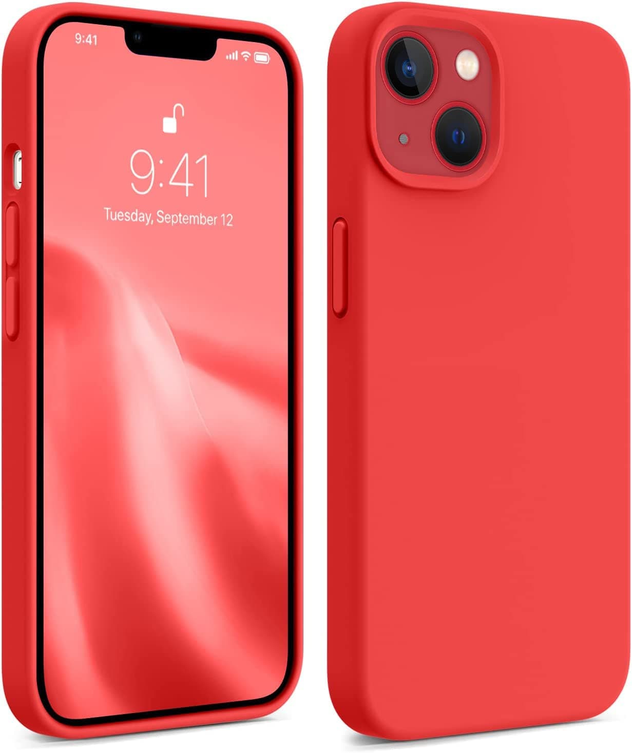 DIZORO® Compatible with iPhone 13 Case, Liquid Silicone Case, Full Body Protective Cover, Shockproof, Slim Phone Case, Anti-Scratch Soft Microfiber Lining, 6.1 inch - Red