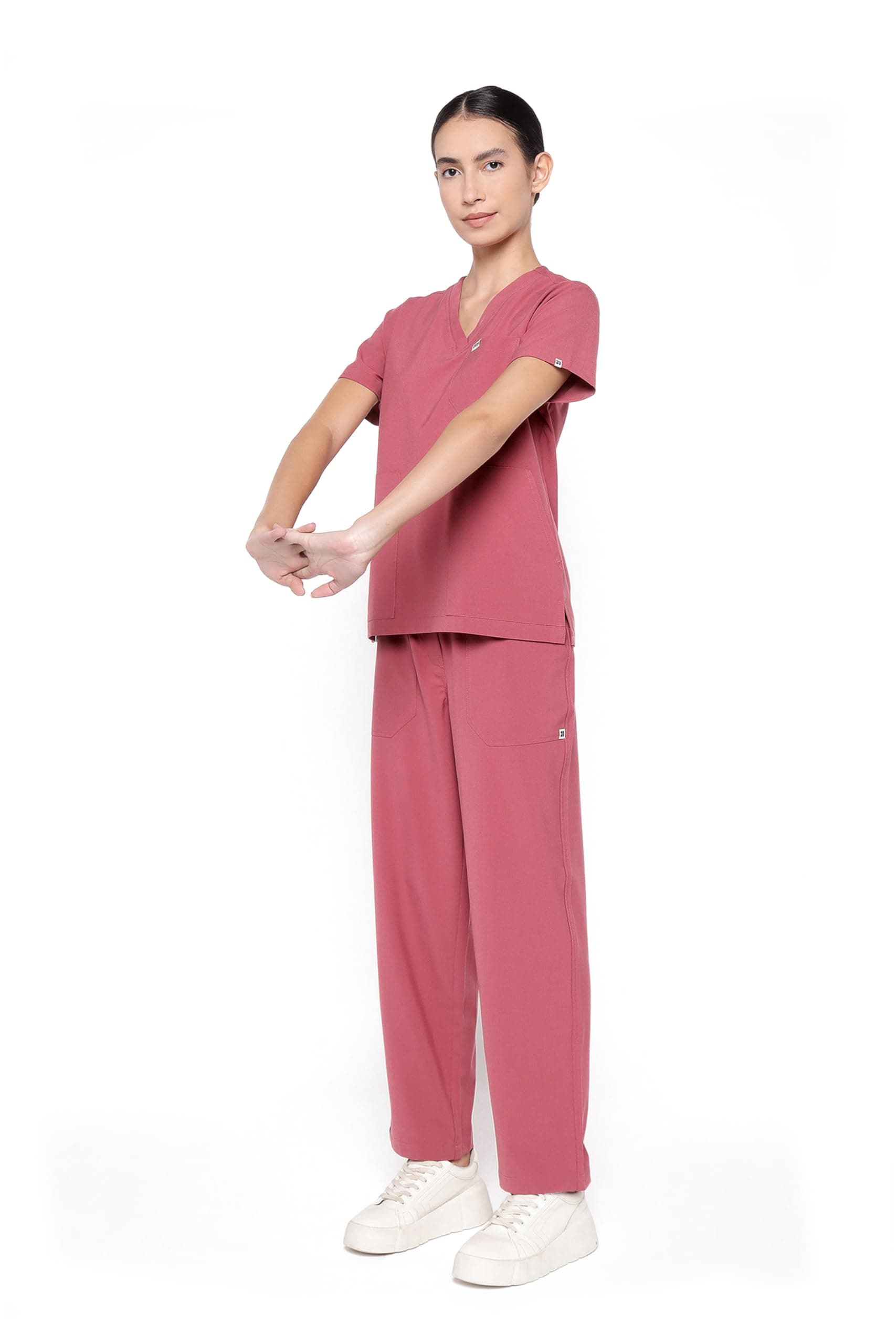 KNYA Ecoflex Scrub Suit for Women | 4 Way Stretch Fabric | Anti-wrinkle & Fade proof | V Neck Top & Bottom Set | 5 Pocket | Hospital Clinic & OT Wear | Scrubs for Female Doctors Nurses & Dentists