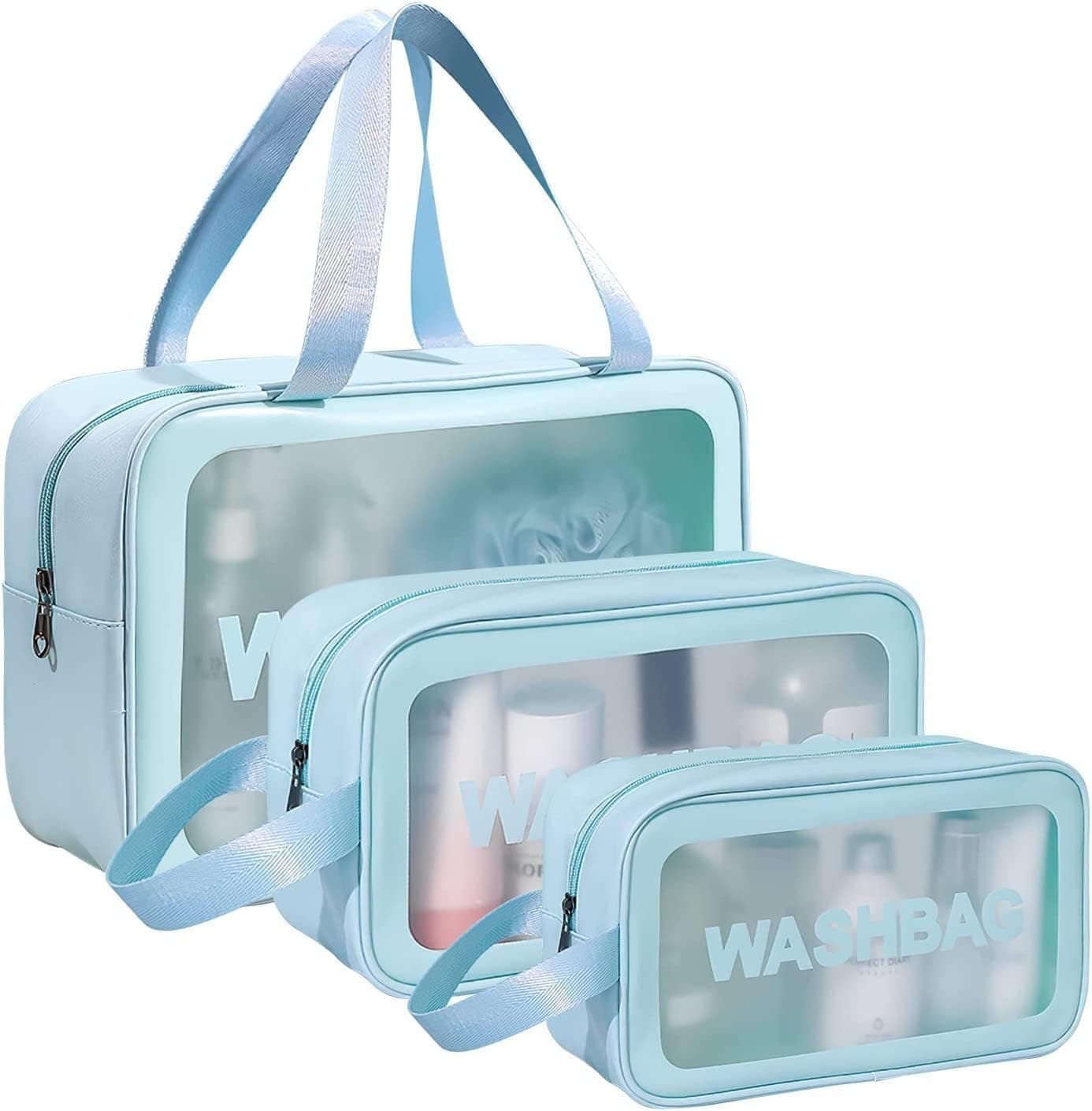 RIXTEC PVC Makeup Bag Travel Toiletries Organizer Cosmetic Bags Wash Bag Pouch for Travel Kit Toiletry Bag Portable Organizer Case Carry Pouch for Women Bathroom Set of 3 (Multi-Colors)