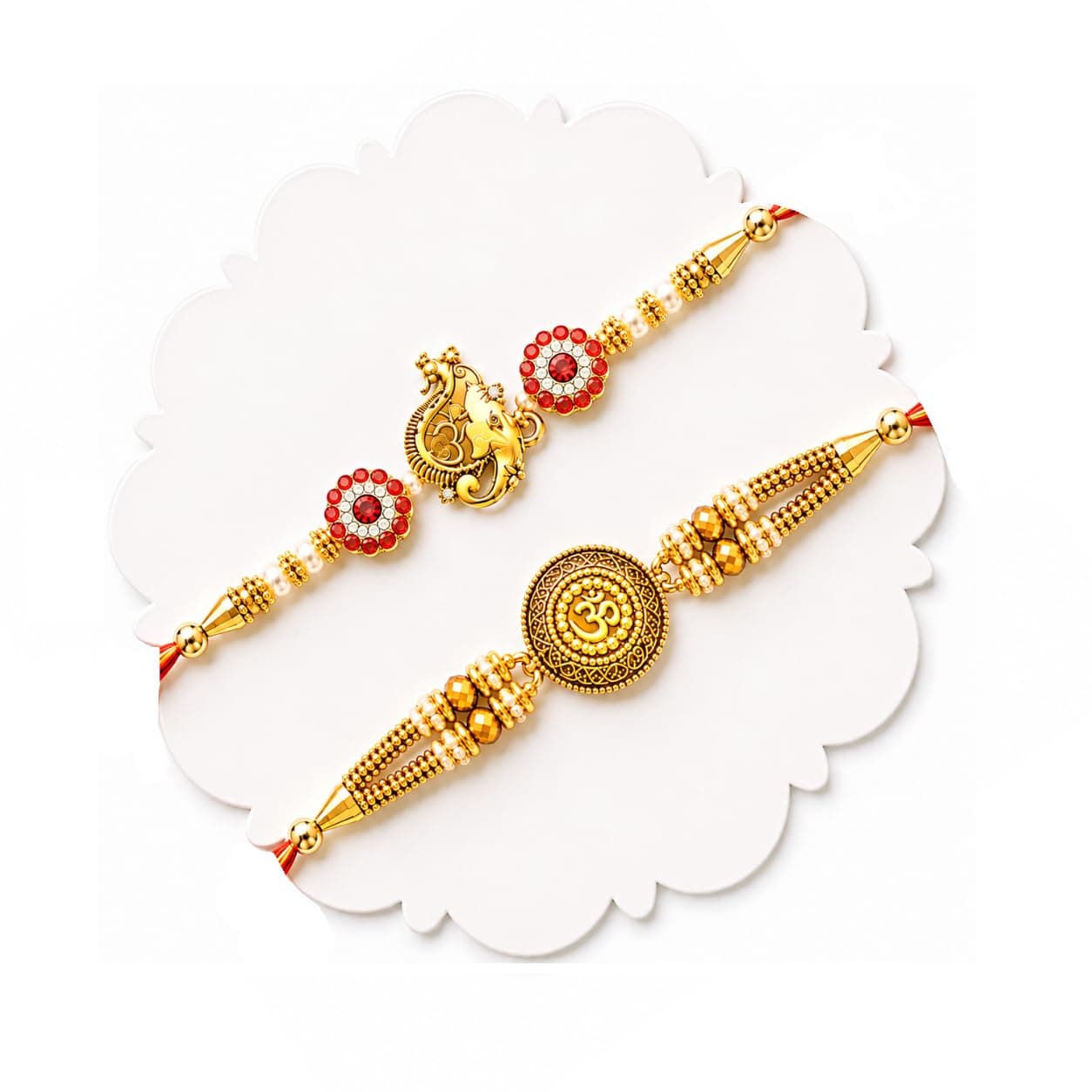 TIED RIBBONS Rakhi for Brother Set of 2 - Premium Om Ganesh Rakhi for Brother Men Bhaiya Kids Boys with Tikka and Greeting Card - Bracelet Rakhi's for Brother