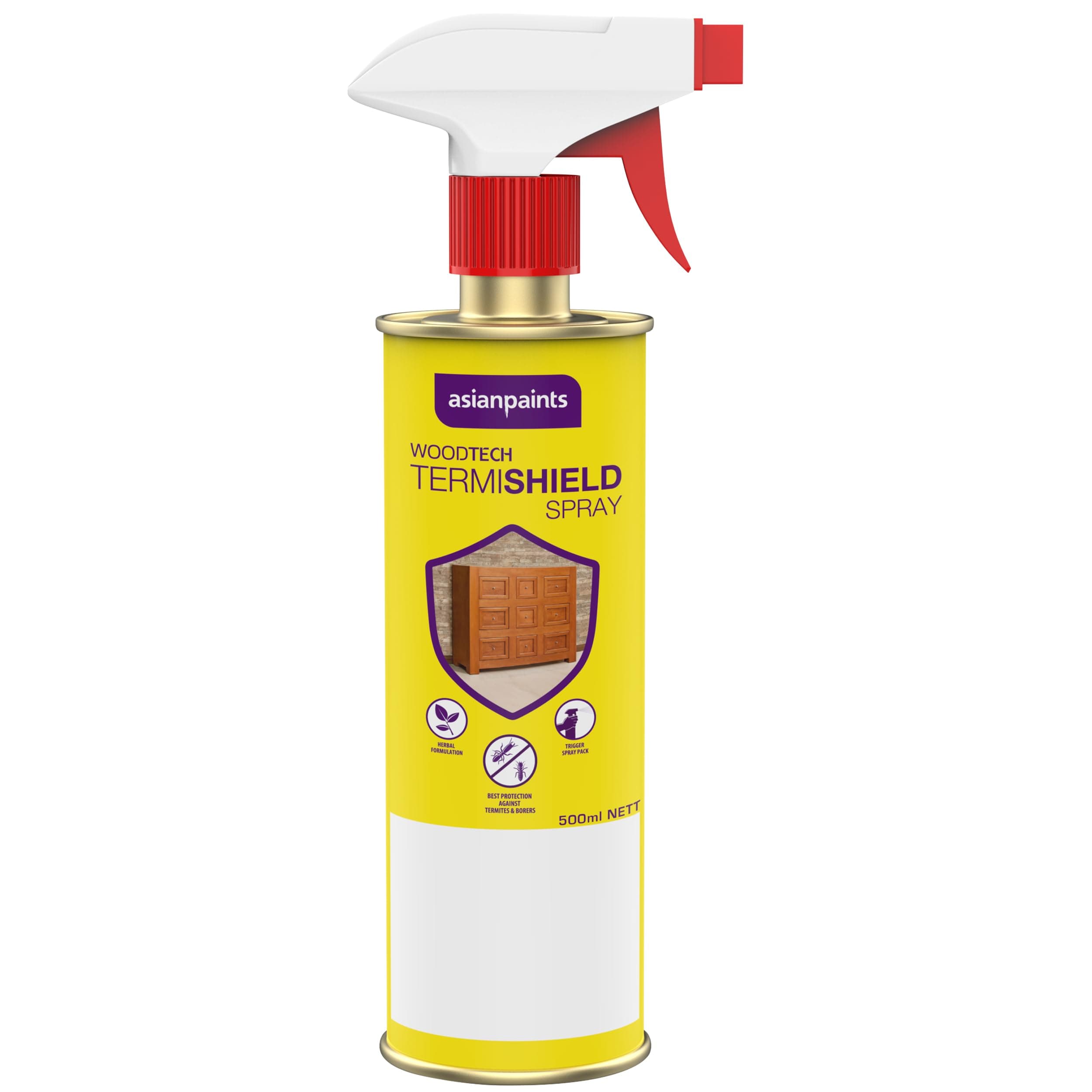 Asian Paints Woodtech Termishield Termite Killer 500ml DIY Repellent Spray Wood Preservative Insect Termites & Borer Protection Pest Control for Home Kitchen and Office Wood-Furniture (Pc 1, Clear)