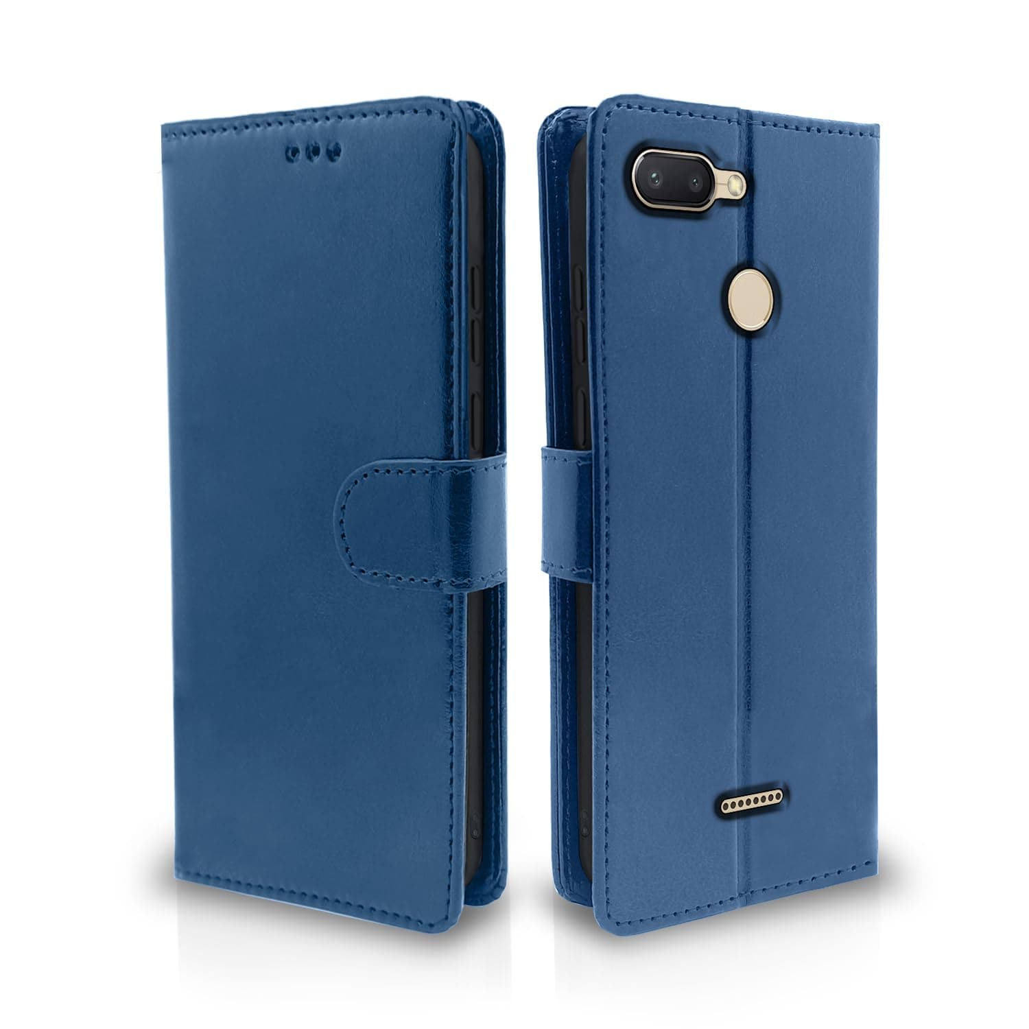 Pikkme Redmi 6 Flip Cover Leather Finish | Inside TPU with Card Pockets | Wallet Stand and Shock Proof | Complete Protection Flip Case (Blue)