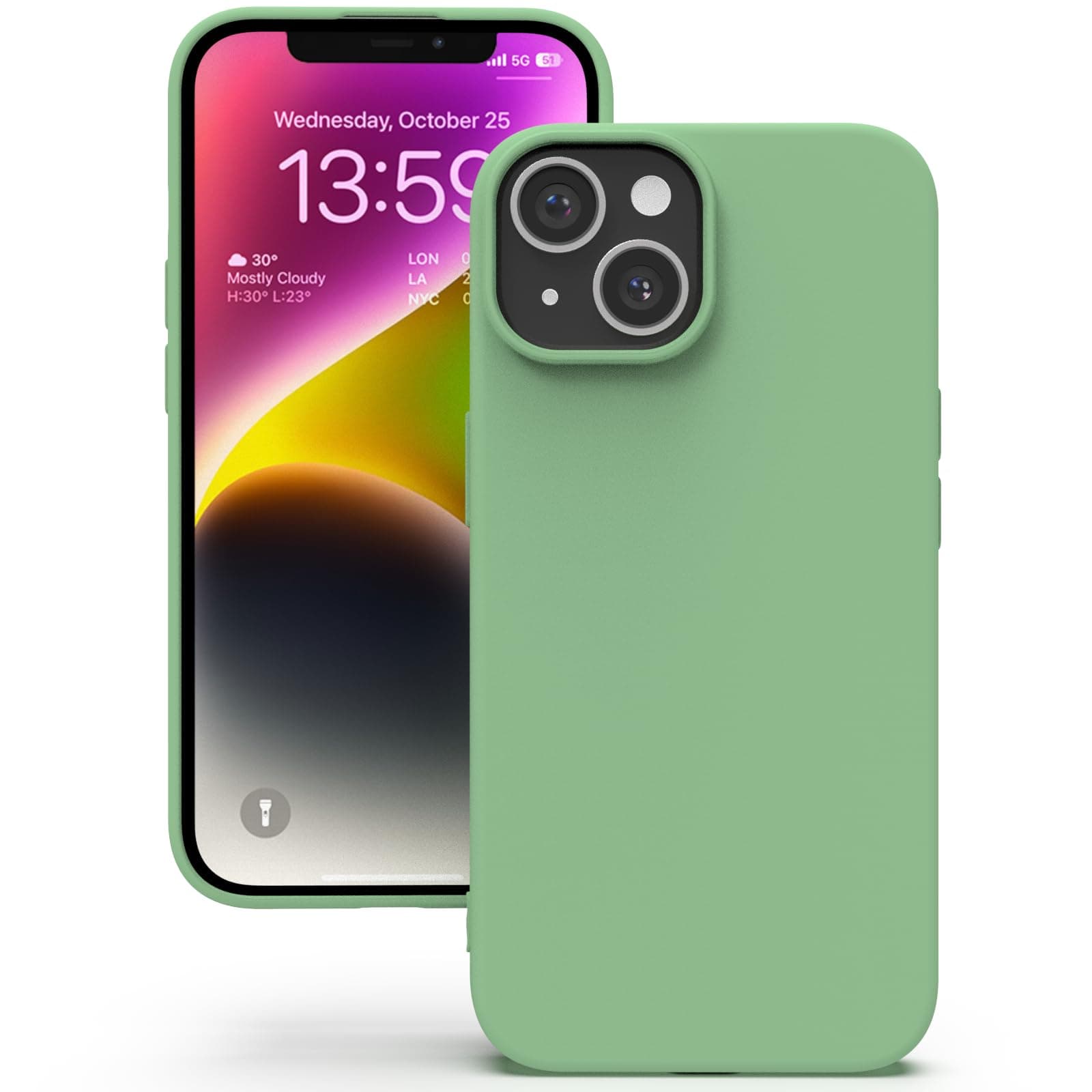 YATWIN Silicone Back Case for iPhone 13, Soft-Touch Phone Back Cover for Apple iPhone 13 - Mint Green